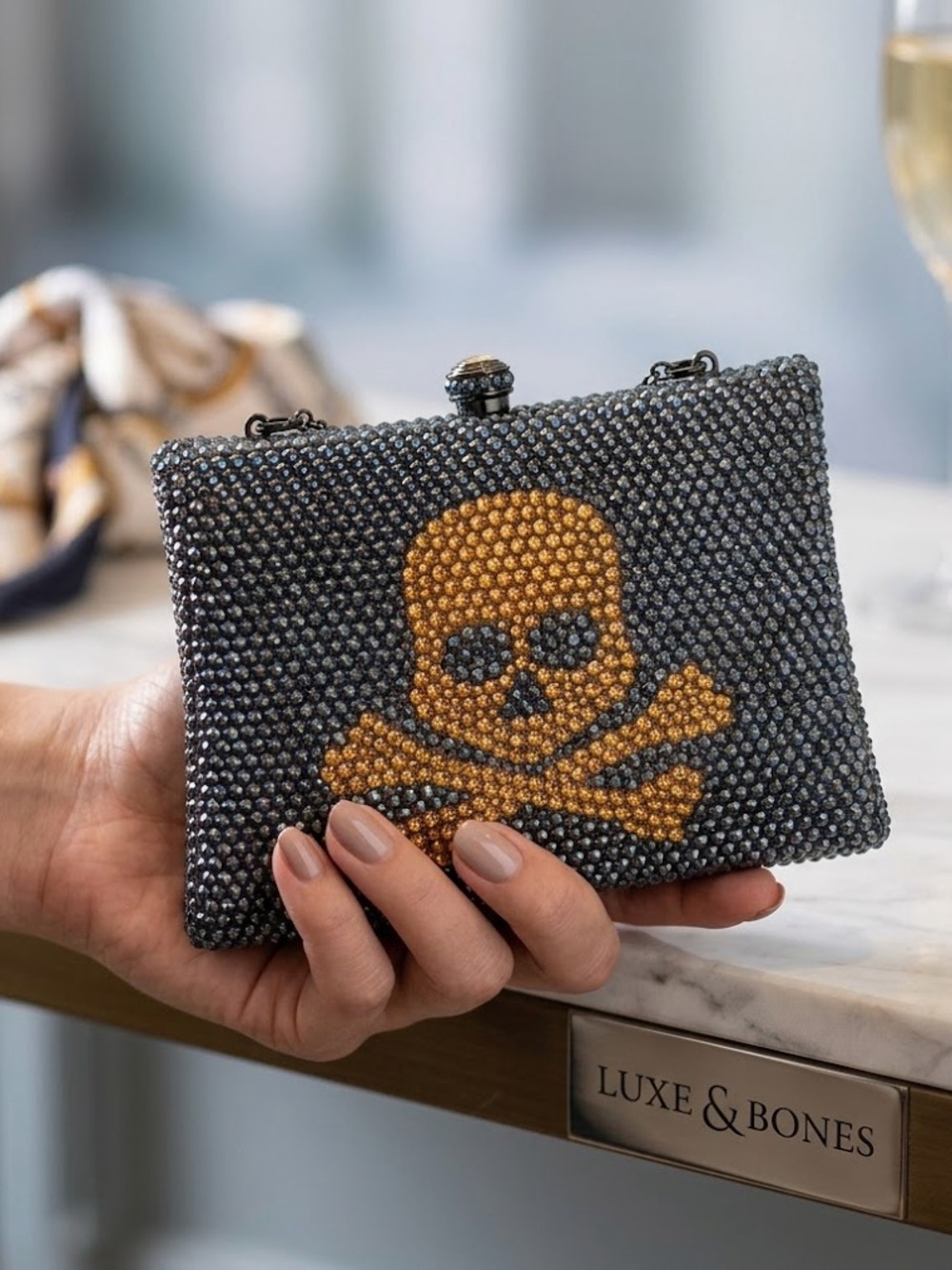 Super cute skull gem filled clutch/evening bag